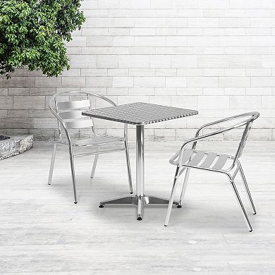 Emma And Oliver 23.5'' Square Aluminum Indoor-outdoor Table Set With 2 Slat Back Chairs