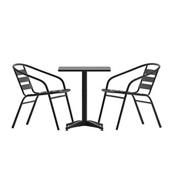 Emma and Oliver 23.5" Square Aluminum Table Set with 2 Slat Back Chairs