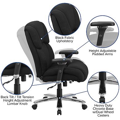 Emma and Oliver 24/7 400 lb. High Back Black Tufted Fabric Ergonomic Office Chair, Lumbar Knob