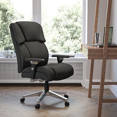 Emma and Oliver 24/7 400 lb. High Back Black Tufted Fabric Ergonomic Office Chair, Lumbar Knob