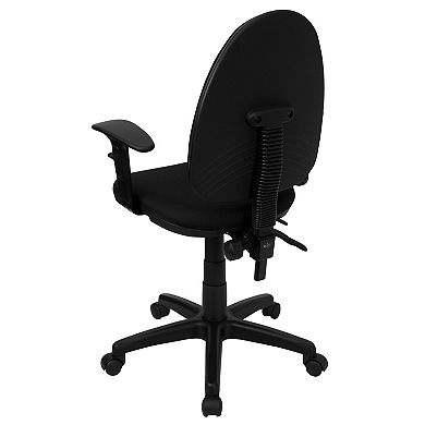 Emma and Oliver Mid-Back Black Fabric Adjustable Lumbar Swivel Ergonomic Task Office Chair, Arms