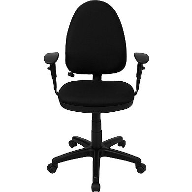 Emma and Oliver Mid-Back Black Fabric Adjustable Lumbar Swivel Ergonomic Task Office Chair, Arms