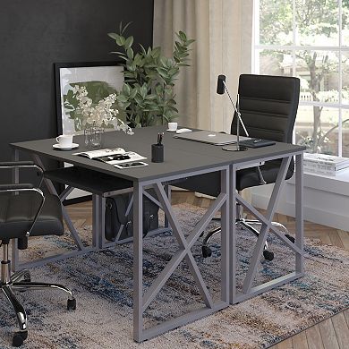 Emma and Oliver Black Pull-Out Keyboard Computer Desk with Cross-Brace Frame