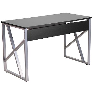 Emma and Oliver Black Pull-Out Keyboard Computer Desk with Cross-Brace Frame
