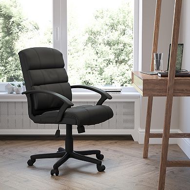 Emma and Oliver Mid-Back Black LeatherSoft Swivel Task Arm Office Chair with Accent Back