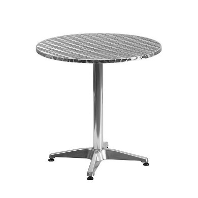 Emma and Oliver 27.5" Round Aluminum Table Set with 2 Slat Back Chairs