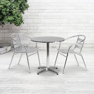 Emma and Oliver 27.5" Round Aluminum Table Set with 2 Slat Back Chairs