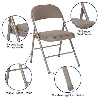 Emma and Oliver 2 Pack Double Braced Beige Vinyl Folding Chair