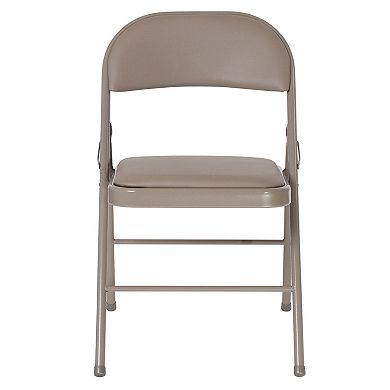 Emma and Oliver 2 Pack Double Braced Beige Vinyl Folding Chair