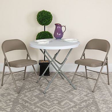 Emma and Oliver 2 Pack Double Braced Beige Vinyl Folding Chair