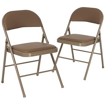 Emma and Oliver 2 Pack Double Braced Beige Vinyl Folding Chair