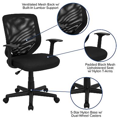 Emma and Oliver Mid-Back Black Mesh Tapered Back Swivel Task Office Chair with T-Arms
