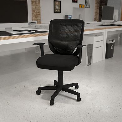 Emma and Oliver Mid-Back Black Mesh Tapered Back Swivel Task Office Chair with T-Arms
