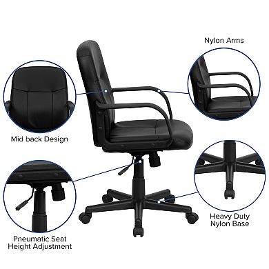 Emma and Oliver Mid-Back Black Glove Vinyl Executive Swivel Office Chair with Arms