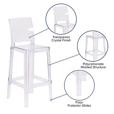Emma and Oliver Ghost Barstool with Square Back in Transparent Crystal