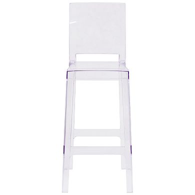 Emma and Oliver Ghost Barstool with Square Back in Transparent Crystal