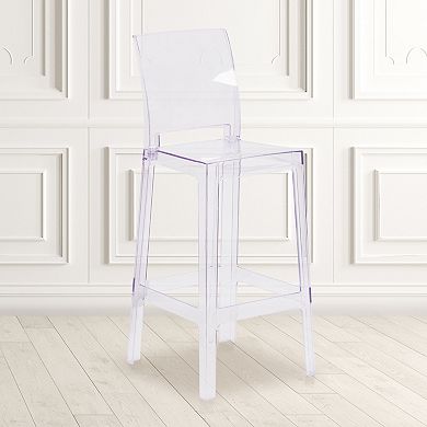 Emma and Oliver Ghost Barstool with Square Back in Transparent Crystal