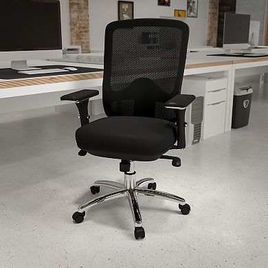 Emma and Oliver 24/7 350 lb. Big & Tall Black Mesh Synchro-Tilt Swivel Ergonomic Office Chair