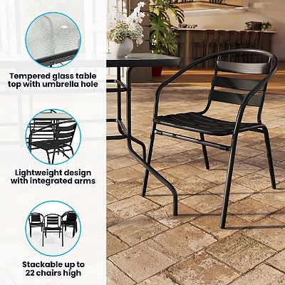 5 glass patio table with umbrella hole Flash Furniture 27.5 x 47.25 in. Tory Commercial Grade Rectangular Tempered Top with & Steel Tube Frame resistant glass and powder Tempered Patio Glass Table Tops,