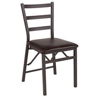 Emma and Oliver Brown Folding Ladder Back Metal Chair with Brown Vinyl Seat
