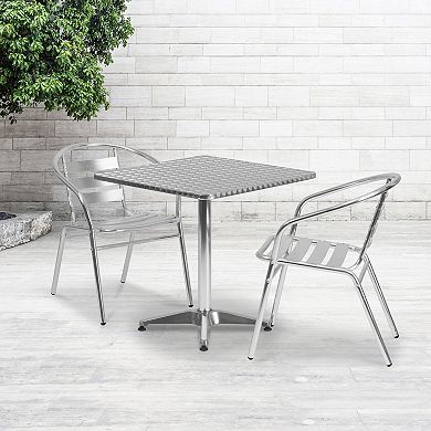 Emma And Oliver 27.5'' Square Aluminum Indoor-outdoor Table Set With 2 Slat Back Chairs