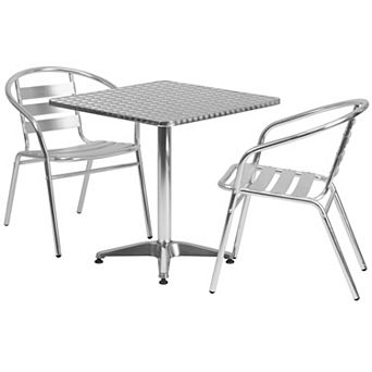 Emma And Oliver 27.5'' Square Aluminum Indoor-outdoor Table Set With 2 Slat Back Chairs