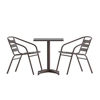 Emma And Oliver 27.5'' Square Aluminum Indoor-outdoor Table Set With 2 Slat Back Chairs
