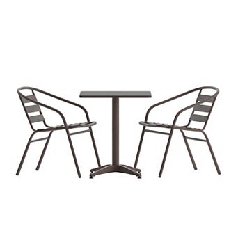 Emma And Oliver 27.5'' Square Aluminum Indoor-outdoor Table Set With 2 Slat Back Chairs