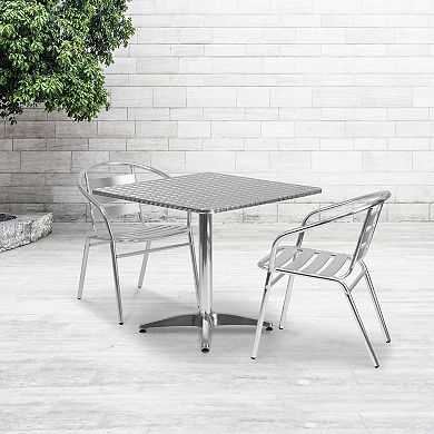 Emma and Oliver 31.5" Square Aluminum Table Set with 2 Slat Back Chairs