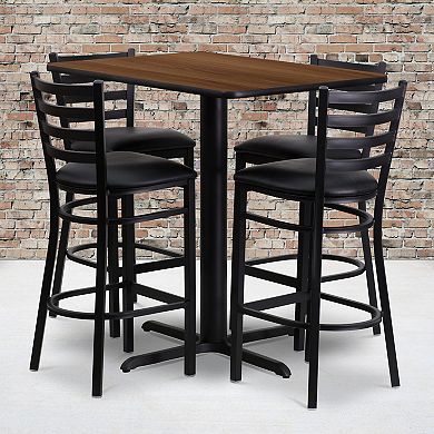 Emma and Oliver 24"W x 42"L Natural Table Set-4 Ladder Back Stools,Black Seat