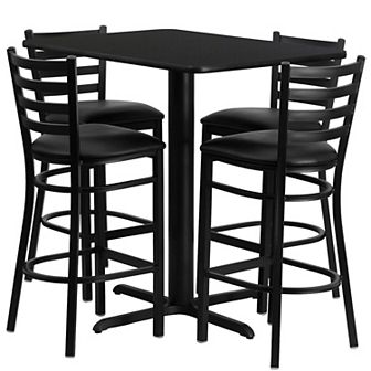 Emma and Oliver 24"W x 42"L Natural Table Set-4 Ladder Back Stools,Black Seat