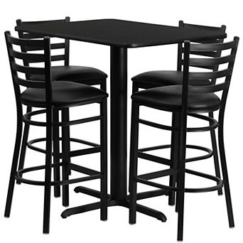Emma and Oliver 24"W x 42"L Natural Table Set-4 Ladder Back Stools,Black Seat
