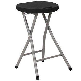 Emma and Oliver Portable Foldable Sports Black Plastic Stool with Metal Frame