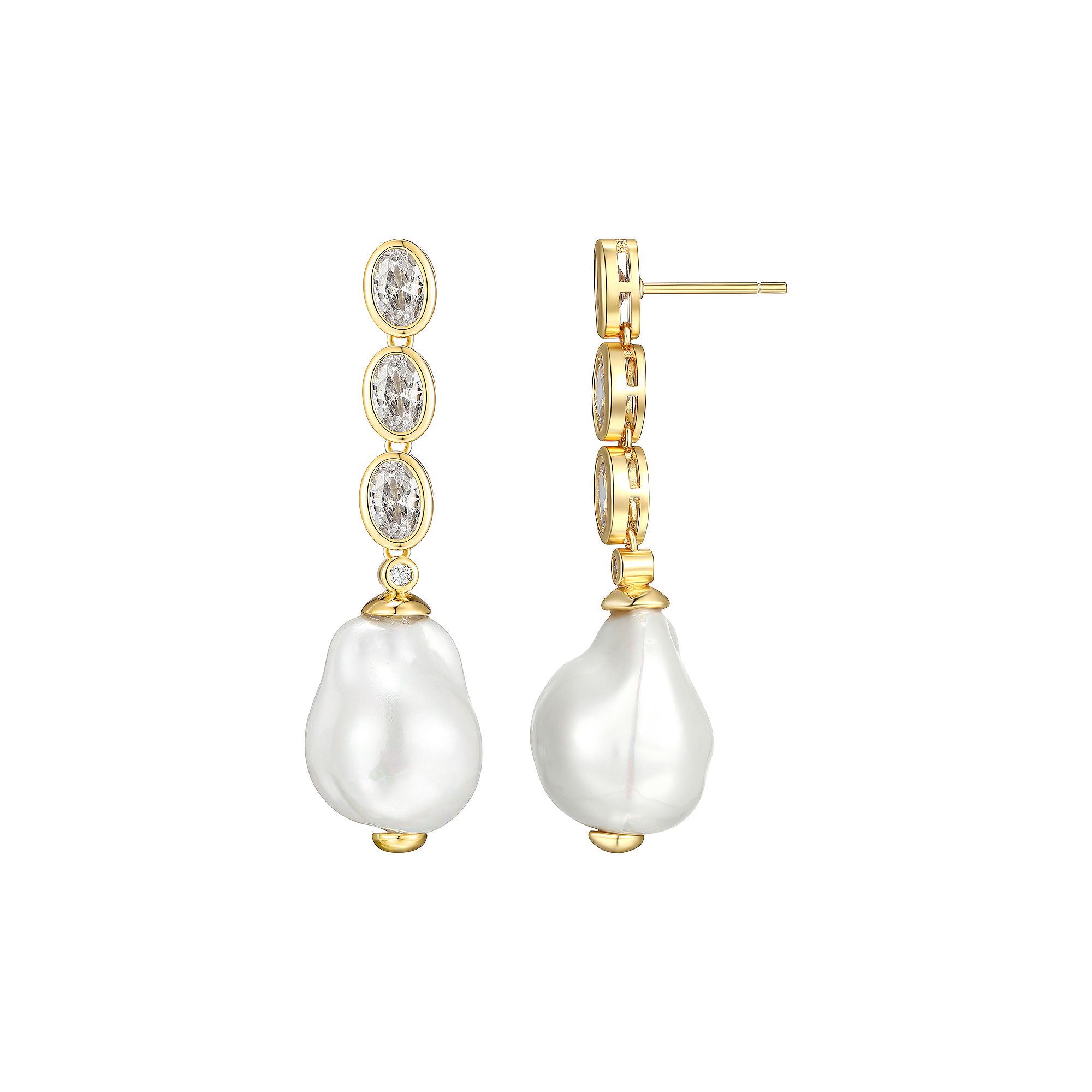 Sarafina Simulated Pearl & Cubic Zirconia Drop Earrings, Womens, Gold Tone