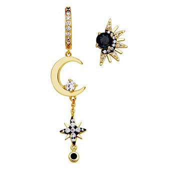 Sarafina 14k Gold Plated Black & White Cubic Zirconia Asymmetric Celestial Earrings