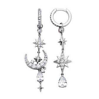 Sarafina Fine Silver Plated Cubic Zirconia Mismatched Celestial Drop Earrings