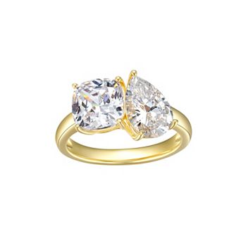 Sarafina 14k Gold Plated Cubic Zirconia 2-Stone Ring