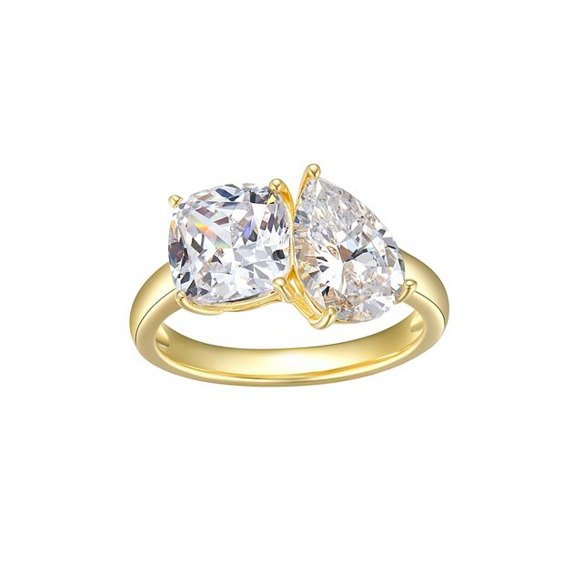 Sarafina 14k Gold Plated Cubic Zirconia 2-Stone Ring