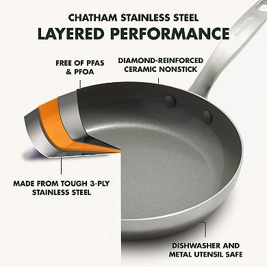 GreenPan Chatham Tri-Ply Stainless Steel Healthy Ceramic Nonstick 9.5-in. Frypan Skillet