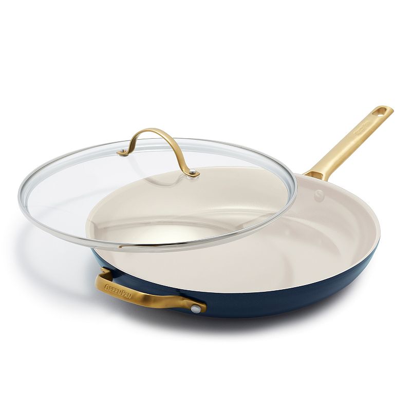 GreenPan Reserve Ceramic Nonstick 12  Frypan with Helper Handle and Lid | Twilight with Gold-Tone Handles