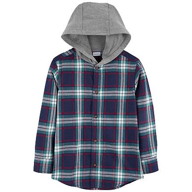 Boys 4-14 Carter's Hooded Flannel Button-Front Shirt