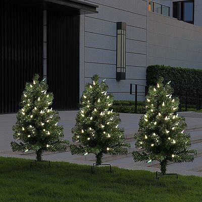 Mr. Christmas Alexa Enabled 2.5 ft. Pathway Artificial Christmas Tree Garden Stake 3 piece Set