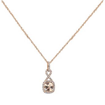 Oro Leoni 14k Rose Gold Morganite & 1/6 Carat T.W. Diamond Pendant Necklace
