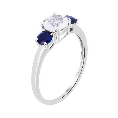 Oro Leoni 14k White Gold White Topaz & Sapphire Ring