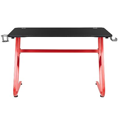 Emma and Oliver Blue Gaming Ergonomic Desk with Cup Holder and Headphone Hook