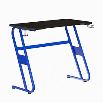 Emma and Oliver Blue Gaming Ergonomic Desk with Cup Holder and Headphone Hook