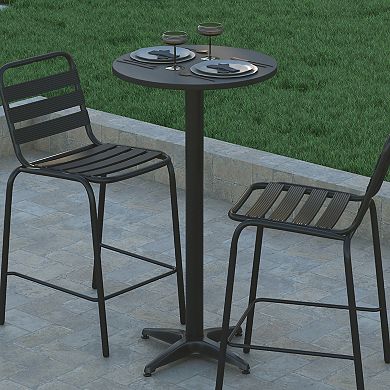 Emma and Oliver 23.25" Round Aluminum Indoor-Outdoor Bar Height Table with Flip-Up Table