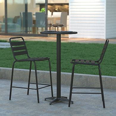Emma and Oliver 23.25" Round Aluminum Indoor-Outdoor Bar Height Table with Flip-Up Table