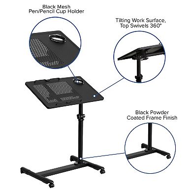 Emma and Oliver Black Adjustable Height Steel Mobile Computer Desk