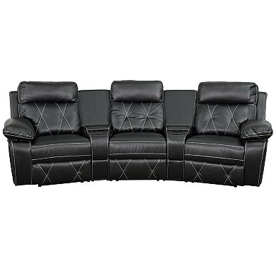 Emma and Oliver Black LeatherSoft 3-Seat Reclining Theater Unit-Curved Cup Holders